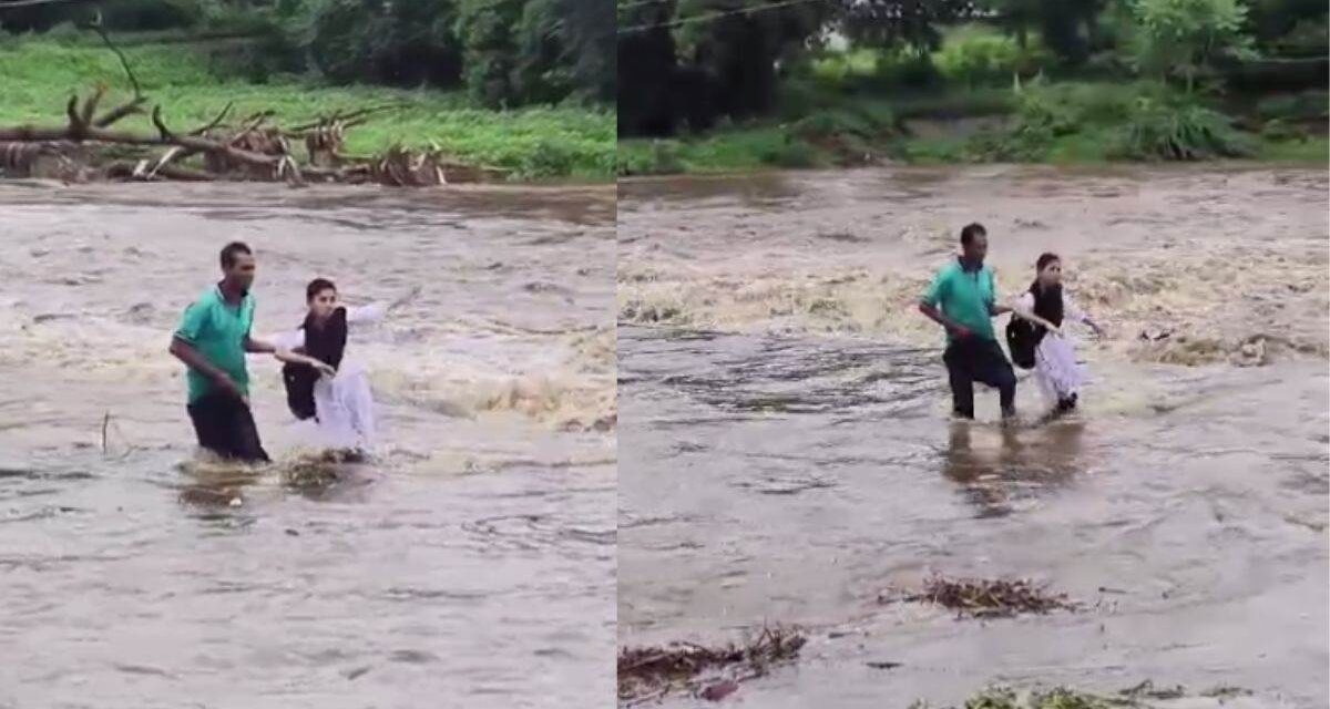 नदी पार कर रही थी छात्रा, अचानक बहाव बढ़ने से बीच में फंसी… युवक ने जान पर खेलकर उसे बचाया